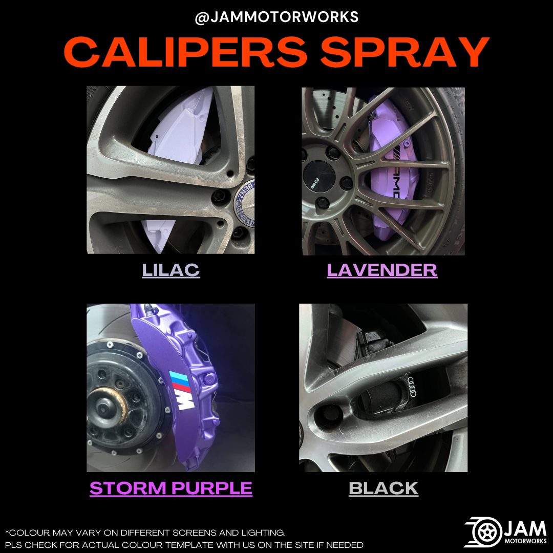 JAM Motorworks caliper spray colours: Lilac, Lavender, Storm Purple, Black